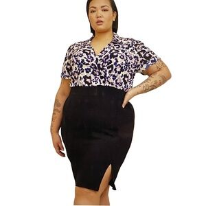 NWT TORRID At The Knee Ponte Studio Crepe Bodycon Floral Black Dress Plus sz 2X